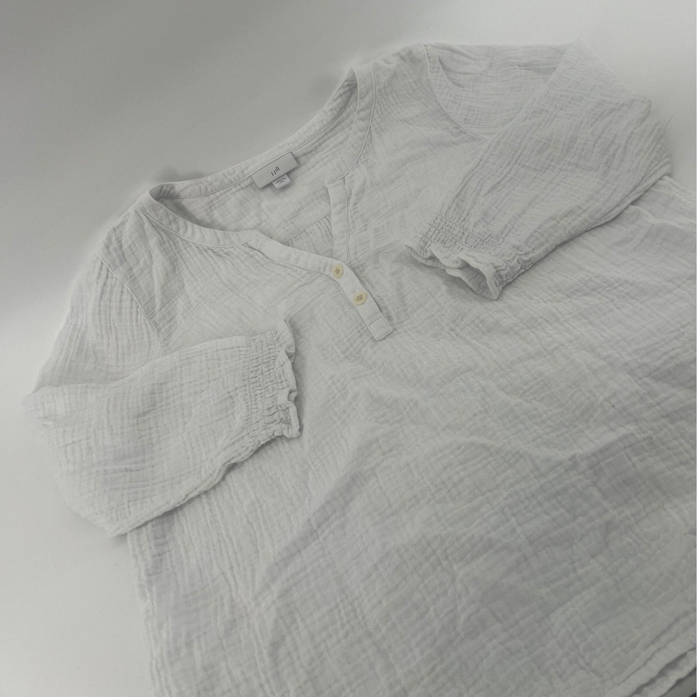 J. Jill Gauze Top Womens XS Petite White 3/4 Sleeve Henley Blouse